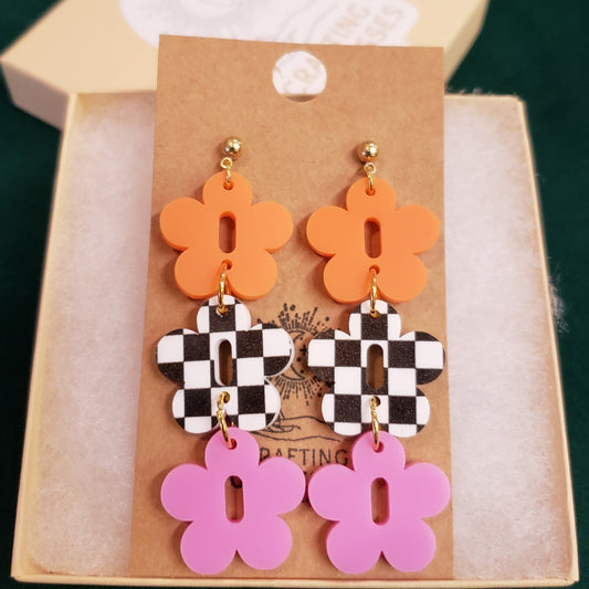Acrylic Earrings - Boho Daisy Trio - Hypoallergenic Posts