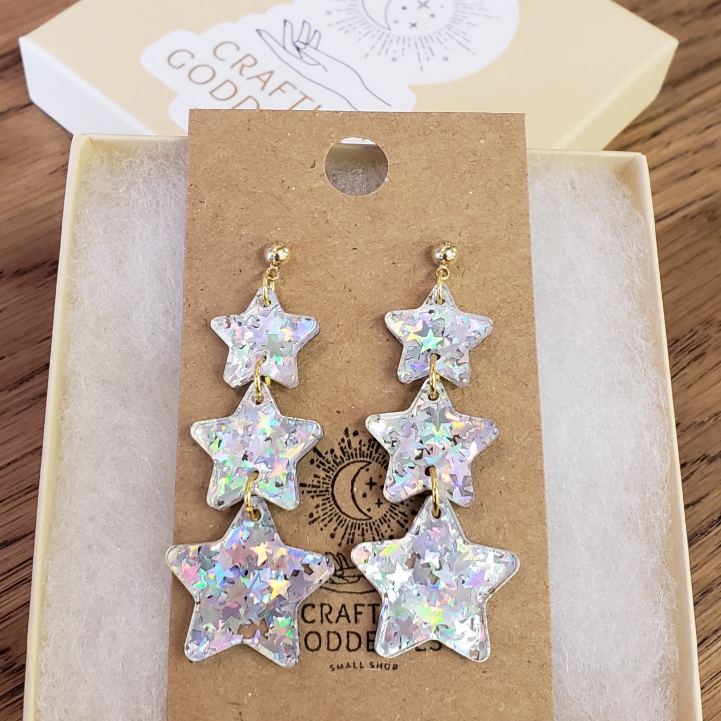 Acrylic Earrings - A Fall/Autumn 'Holographic Shooting Stars' - Hypoallergenic Posts