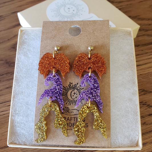 Acrylic Earrings - A Halloween 'Sanderson Sisters' - Hypoallergenic Posts