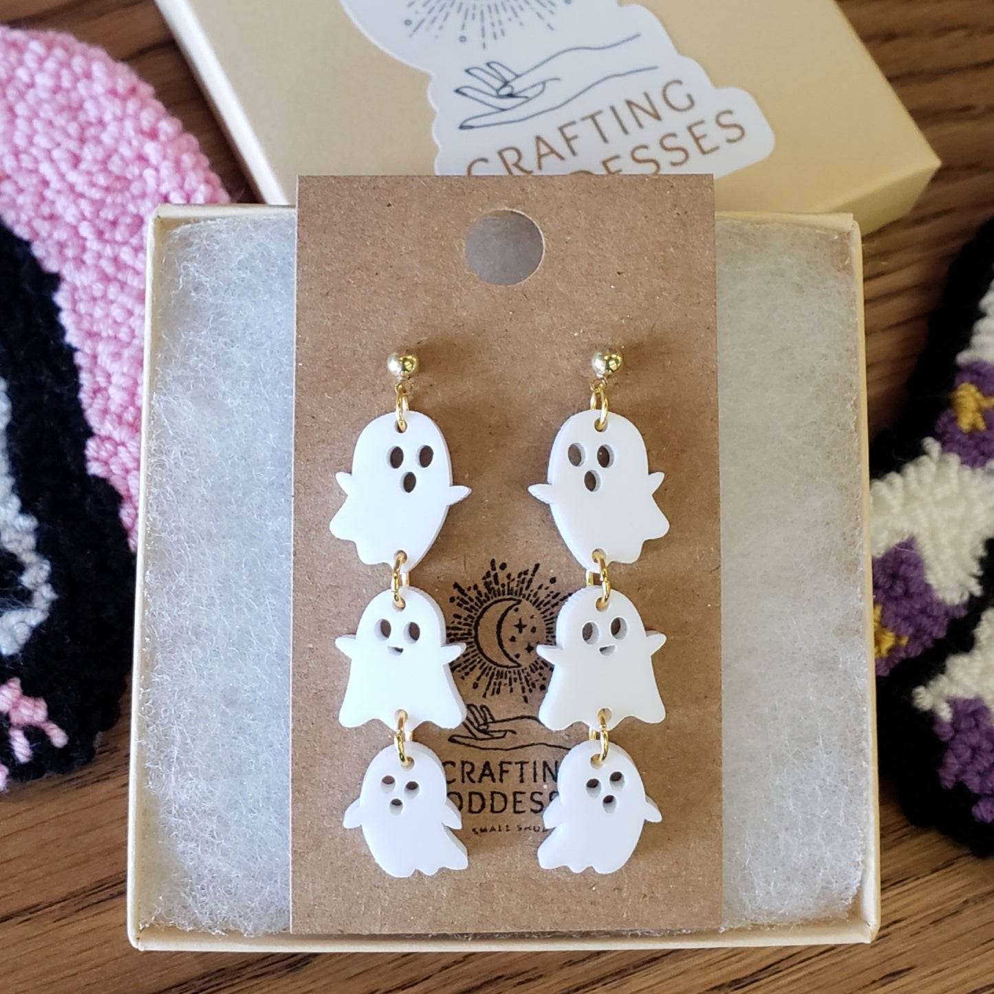 Acrylic Earrings - A Halloween 'Ghost Trio' - Hypoallergenic Posts