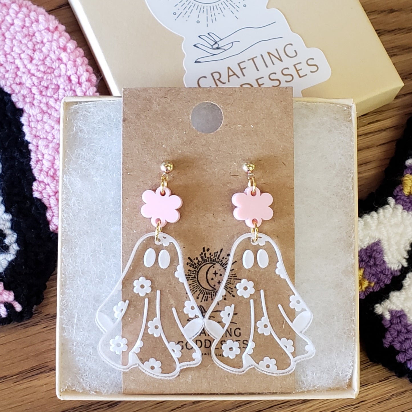 Acrylic Earrings - A Halloween 'Floral Ghosts 1' - Hypoallergenic Posts