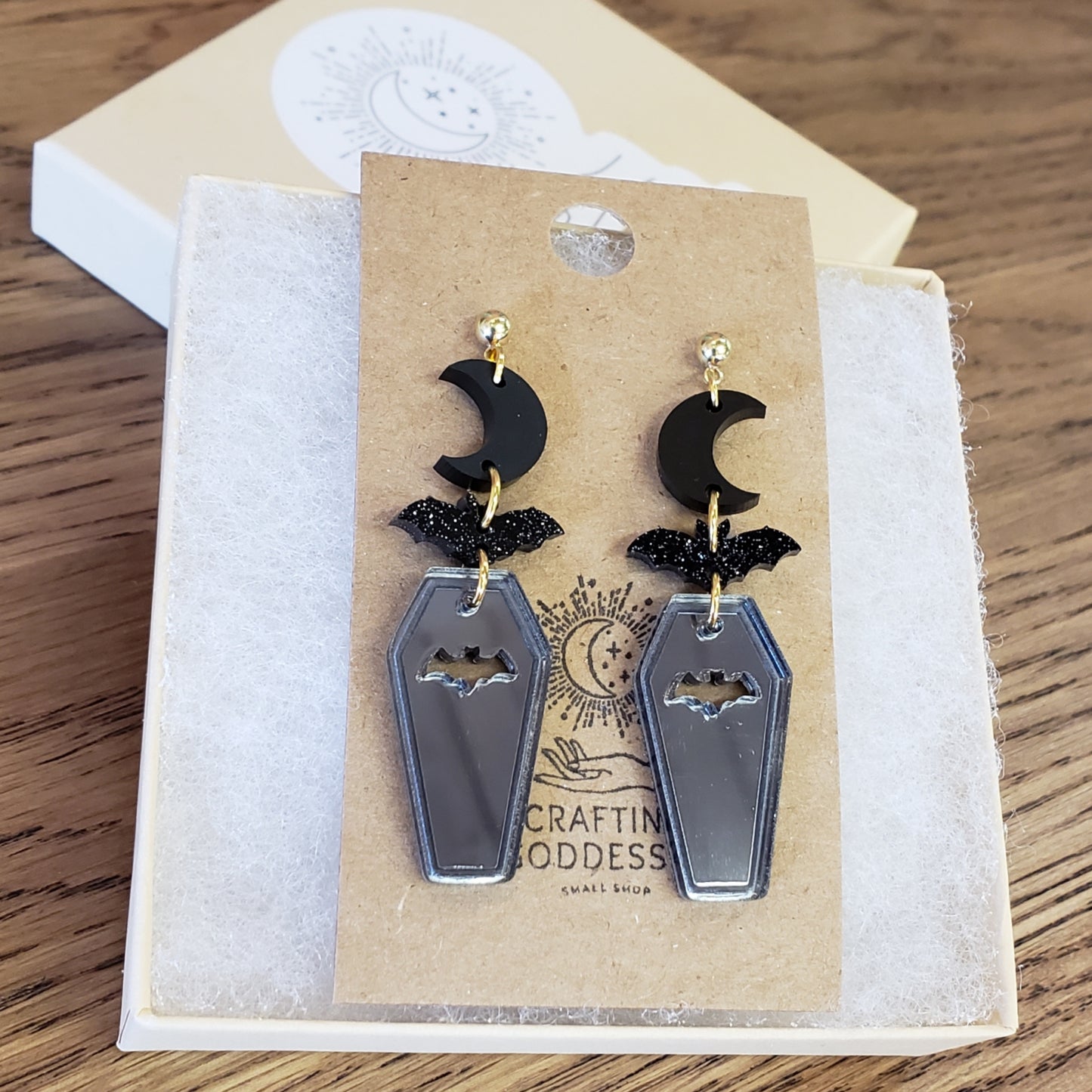 Acrylic Earrings - A Halloween 'COFFIN BATS' - Hypoallergenic Posts