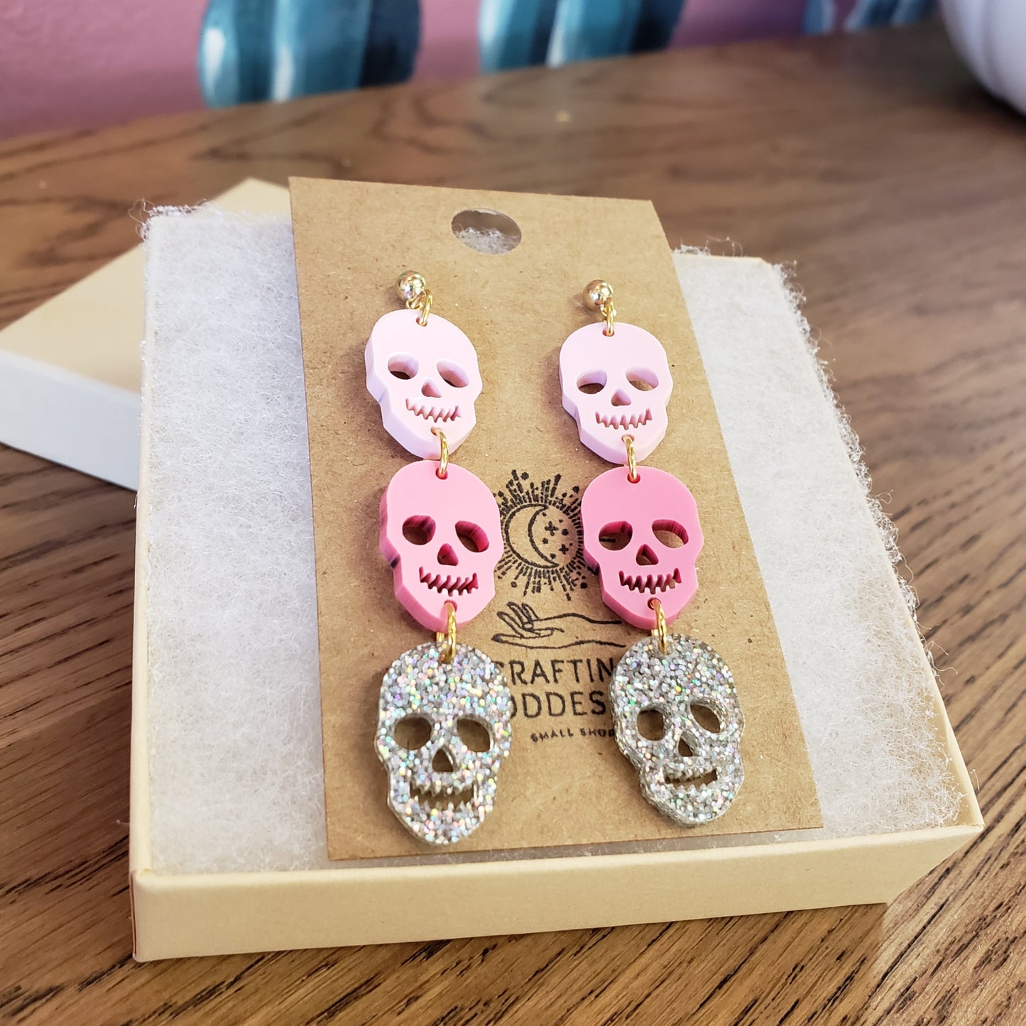 Acrylic Earrings - A Halloween 'Skull Ombre Trio' - Hypoallergenic Posts