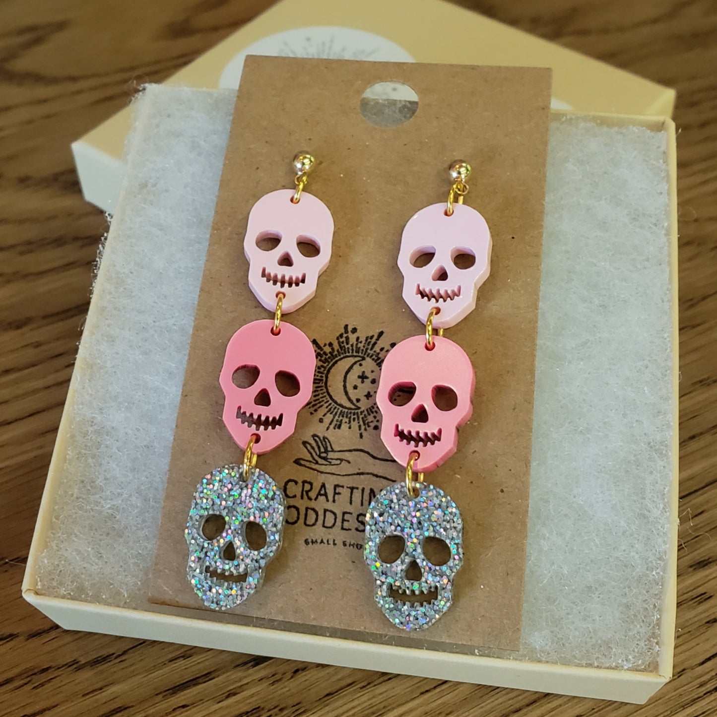 Acrylic Earrings - A Halloween 'Skull Ombre Trio' - Hypoallergenic Posts