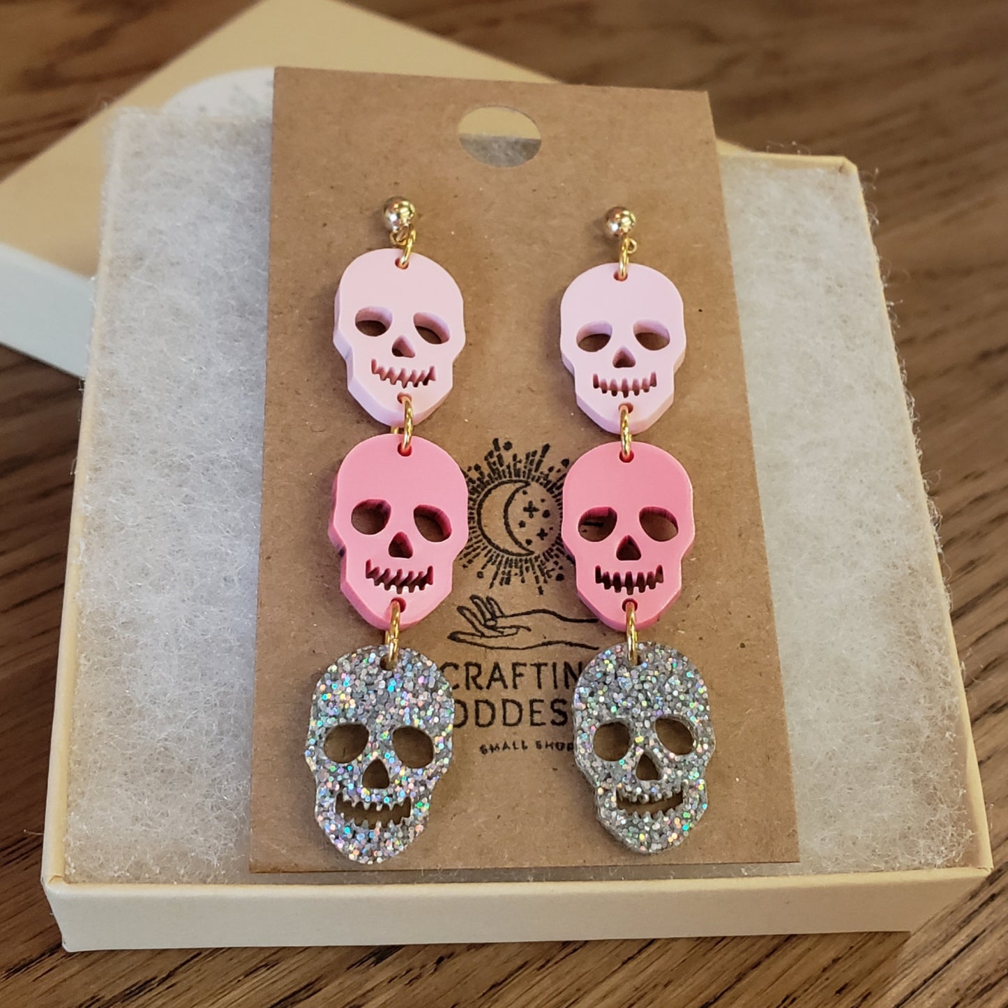 Acrylic Earrings - A Halloween 'Skull Ombre Trio' - Hypoallergenic Posts