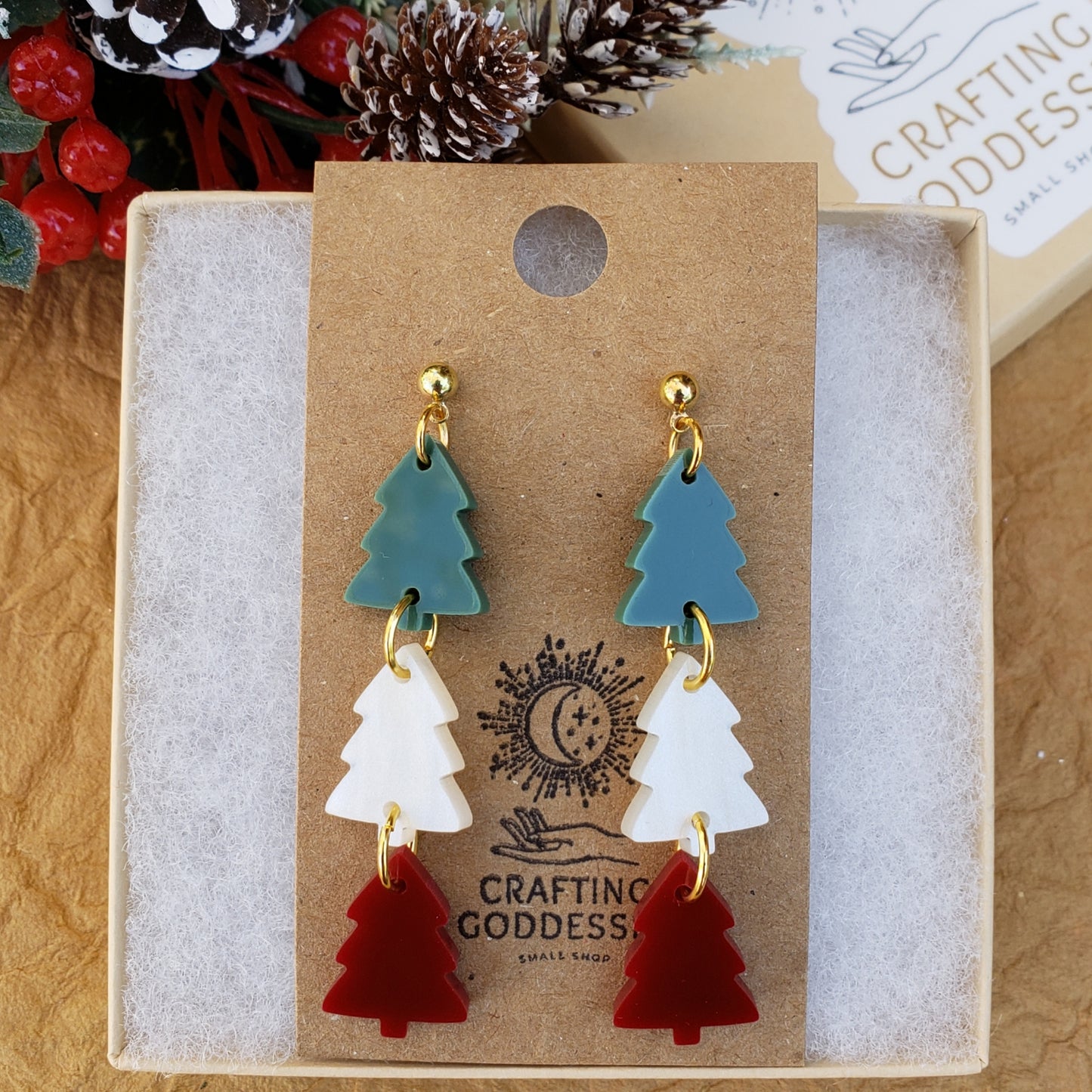 Acrylic Earrings - A Christmas Dream 'Classic Tree Trio' - Hypoallergenic Posts