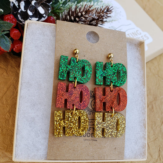 Acrylic Earrings - A Christmas Dream 'Classic HO HO HO' - Hypoallergenic Posts