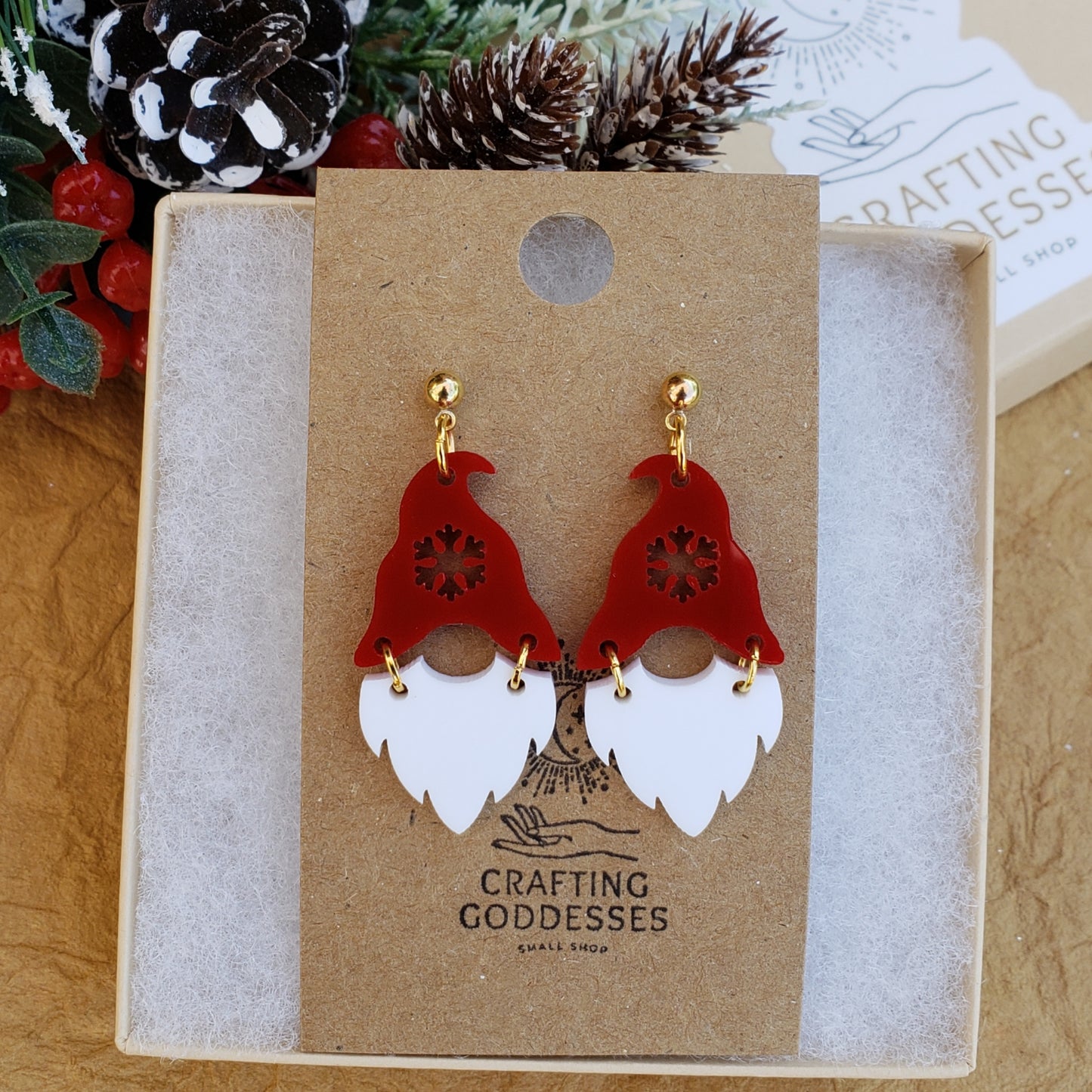 Acrylic Earrings - A Christmas Dream 'Classic Gnome Santa' - Hypoallergenic Posts