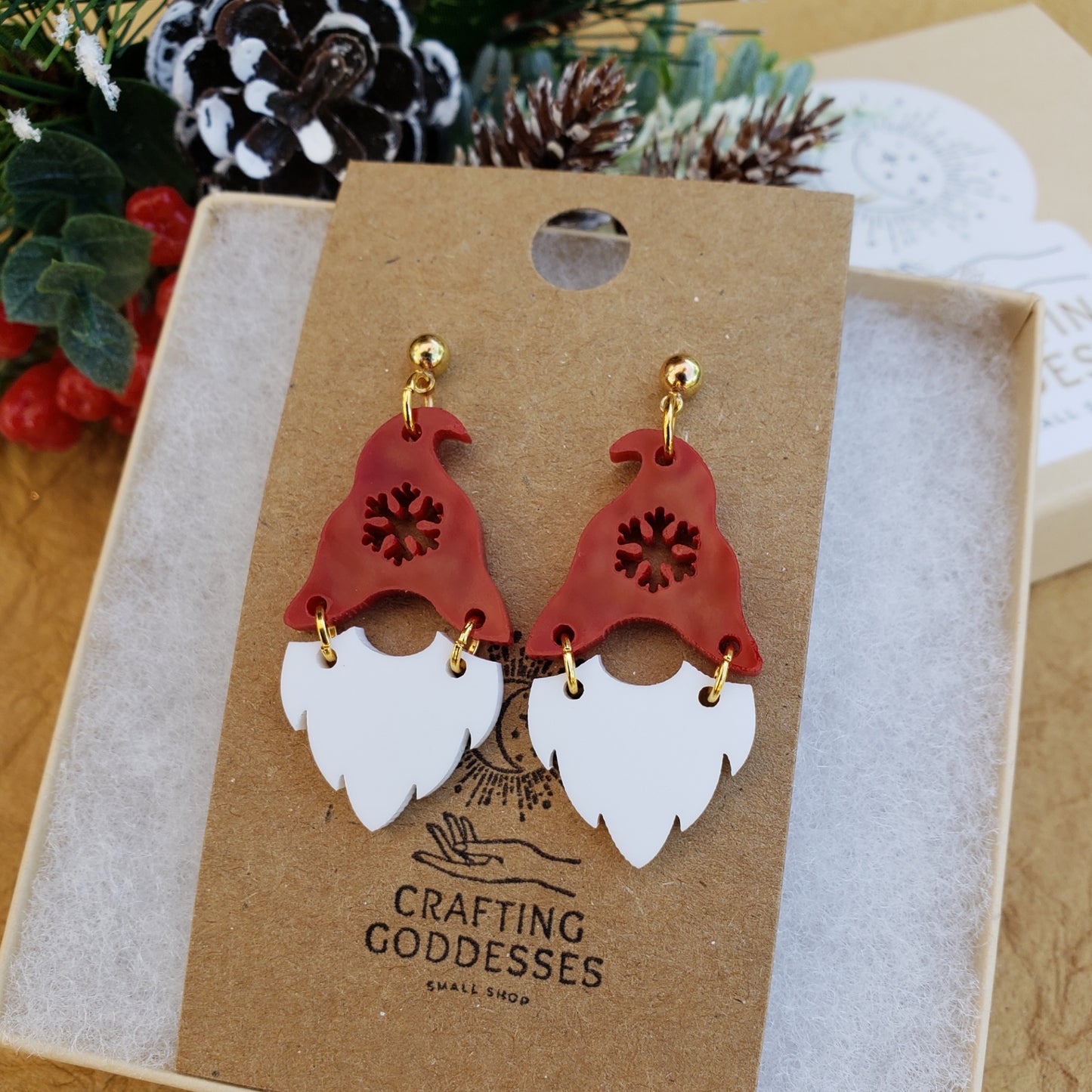 Acrylic Earrings - A Christmas Dream 'Classic Gnome Santa' - Hypoallergenic Posts