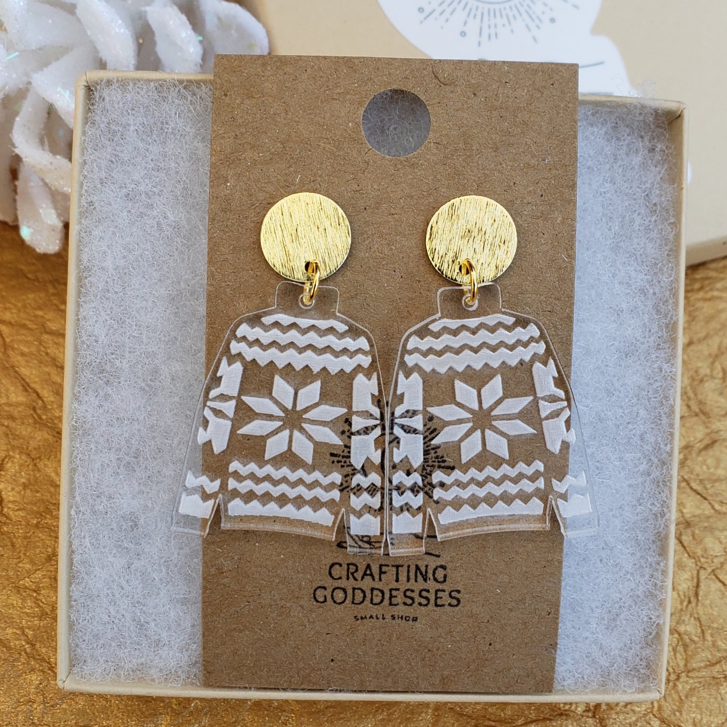 Acrylic Earrings - A Christmas Dream 'Scandinavian Winter Sweater' - Hypoallergenic Posts