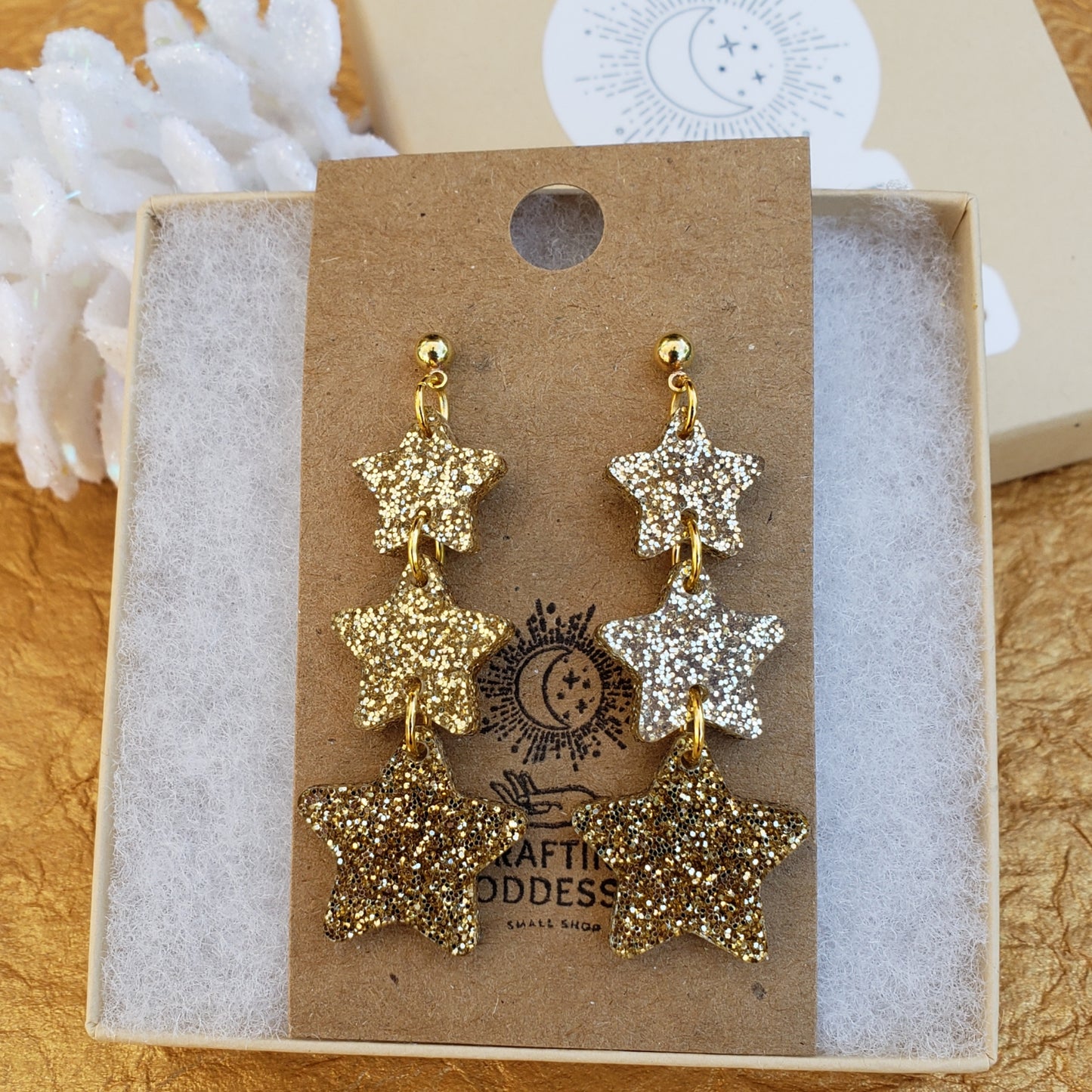 Acrylic Earrings - A Christmas Dream 'Shooting Stars' - Hypoallergenic Posts