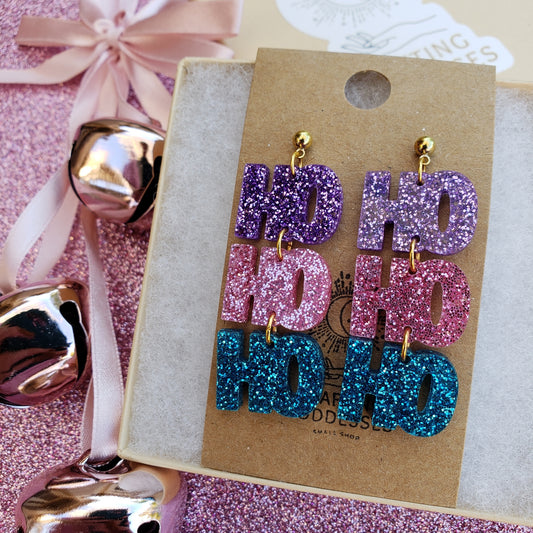 Acrylic Earrings - A Christmas Dream 'PinkMAS HO HO HO' - Hypoallergenic Posts