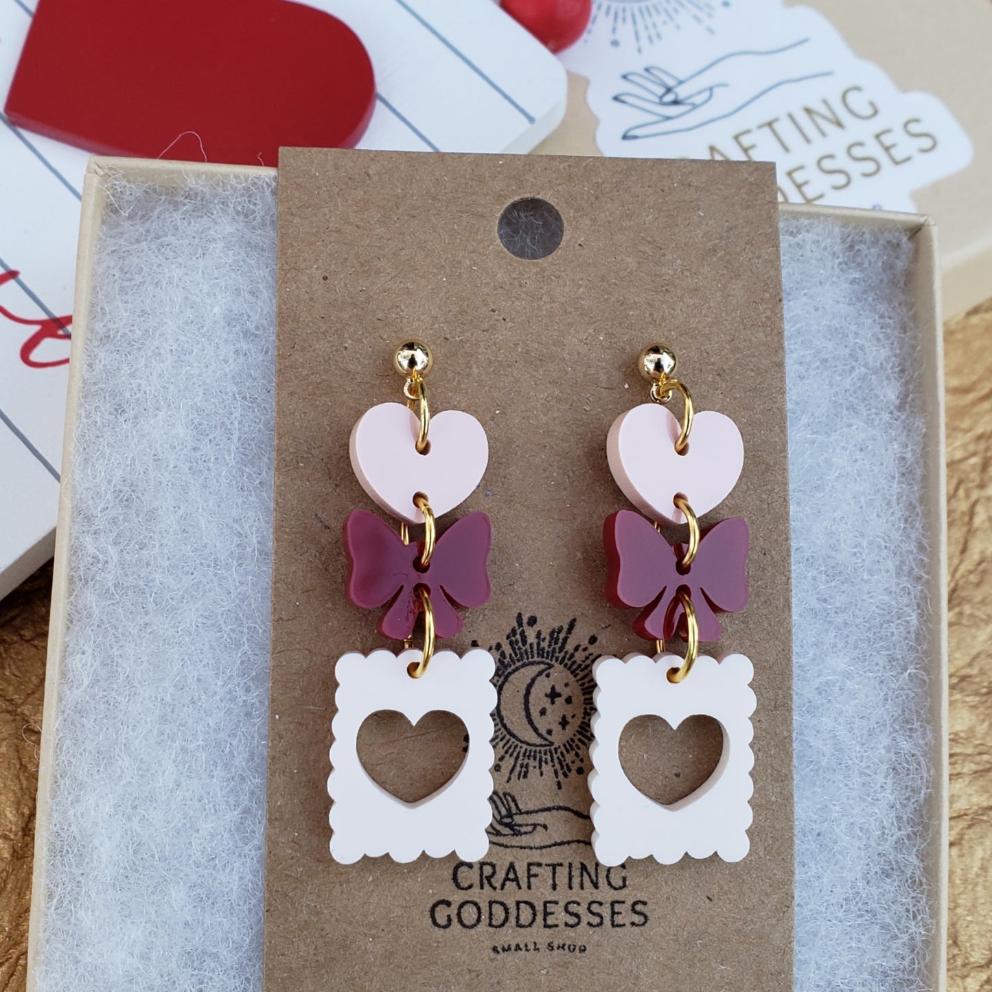 Acrylic Earrings - Love to Remember 'Cupids Love Letter Postage' - Hypoallergenic Posts