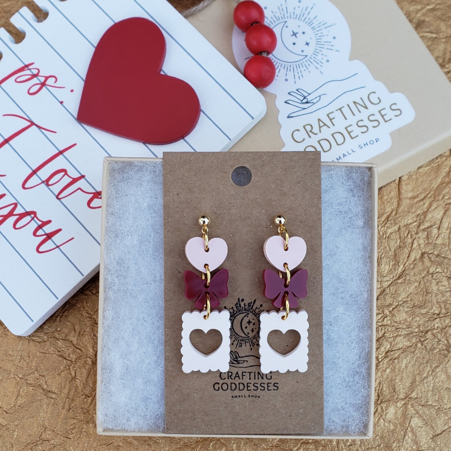 Acrylic Earrings - Love to Remember 'Cupids Love Letter Postage' - Hypoallergenic Posts