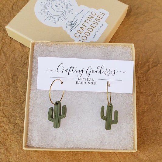 Acrylic Earrings - A Desert Collection Cactus Mini Hypoallergenic Hoops