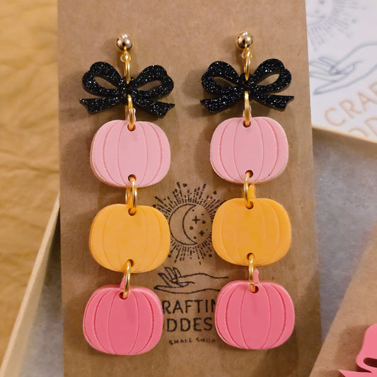 *Acrylic Earrings - *Fall 'Autumn Pumpkins' - Hypoallergenic Posts