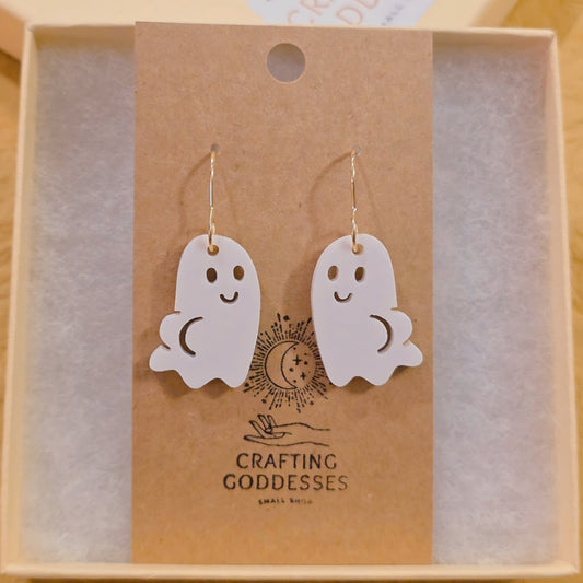 *Acrylic Earrings - *Fall 'Autumn BOOty Ghosts' - Hypoallergenic French Hooks