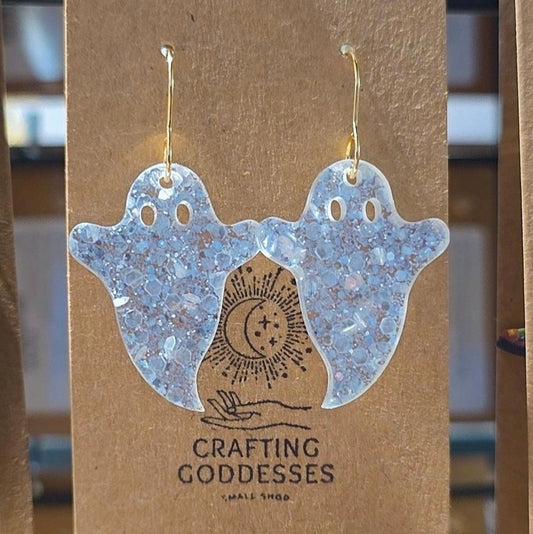 *Acrylic Earrings - *Fall/Halloween 'Autumn Sparkly Ghost' - Hypoallergenic French Hooks
