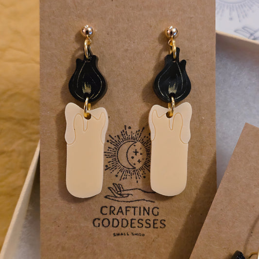 *Acrylic Earrings - *Fall/Halloween 'Autumn Black Flame Candle' - Hypoallergenic Posts