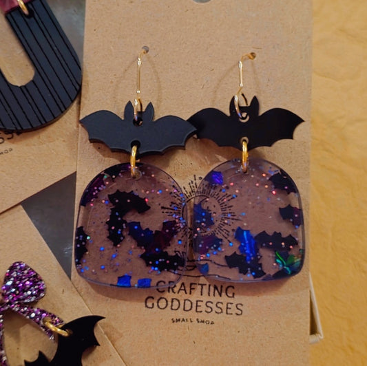 *Acrylic Earrings - *Fall/Halloween 'Autumn Bats' - Hypoallergenic French Hooks