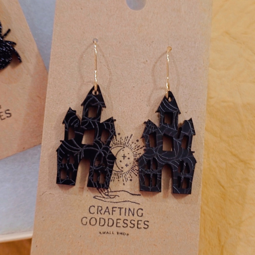 *Acrylic Earrings - *Fall/Halloween 'Autumn Haunted House' - Hypoallergenic French Hooks