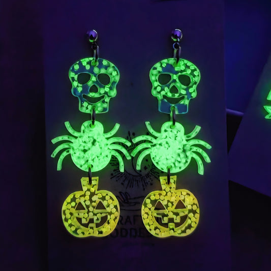 *Acrylic Earrings - *Fall/Halloween 'Autumn GLOW IN DARK Trio Spooky' - Hypoallergenic Posts