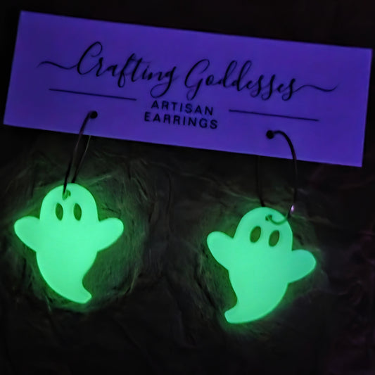 *Acrylic Earrings - *Fall/Halloween 'Autumn GLOW IN DARK Mini Ghost' - Hypoallergenic Hoops