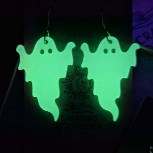 *Acrylic Earrings - *Fall/Halloween 'Autumn GLOW IN DARK Ghost' - Hypoallergenic French Hooks
