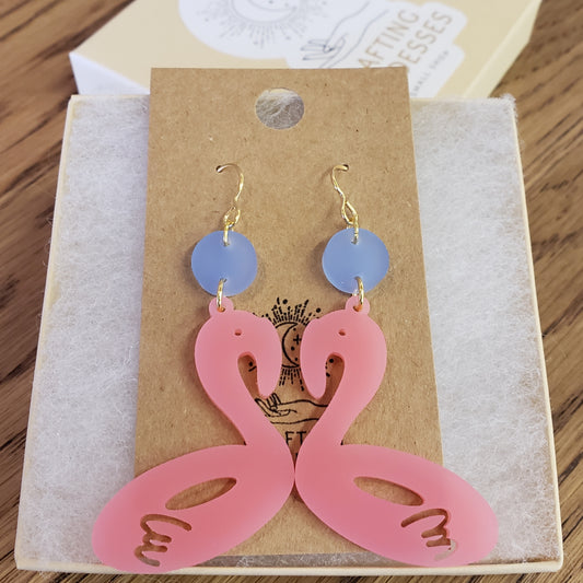 Acrylic Earrings - Pool Flamingo Floaty - 10K Gold French Hooks