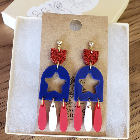 Acrylic Earrings - Patriotic USA Independence Day - Hypoallergenic Posts