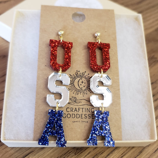 Acrylic Earrings - Patriotic USA - Hypoallergenic Posts