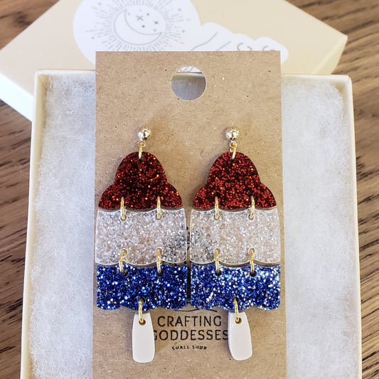 Acrylic Earrings - Patriotic USA Iconic Bomb Pop- Hypoallergenic Posts