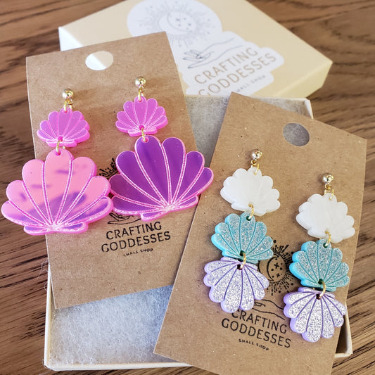 Acrylic Earrings - Barbie 'Seashells' - Hypoallergenic Posts