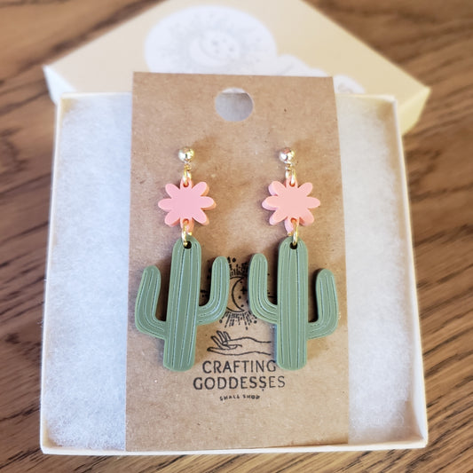 Acrylic Earrings - A Desert Collection Cactus - Hypoallergenic Posts