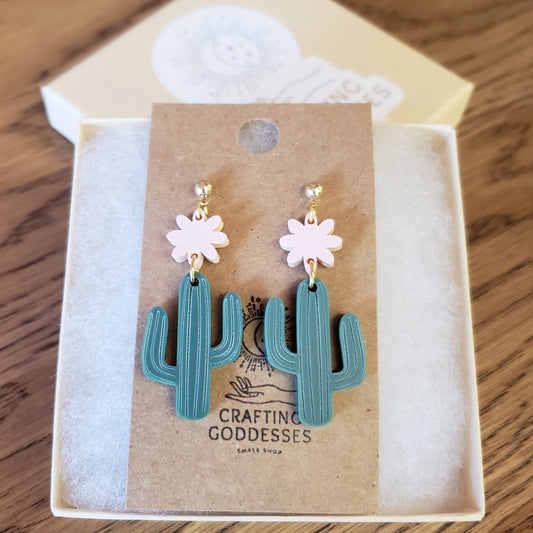 Acrylic Earrings - A Desert Collection Cactus - Hypoallergenic Posts