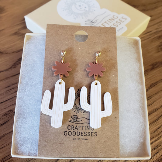 Acrylic Earrings - A Desert Collection Cactus - Hypoallergenic Posts