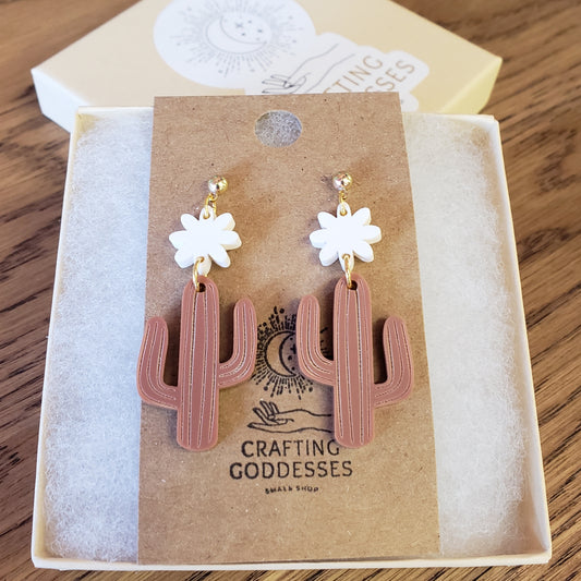 Acrylic Earrings - A Desert Collection Cactus - Hypoallergenic Posts