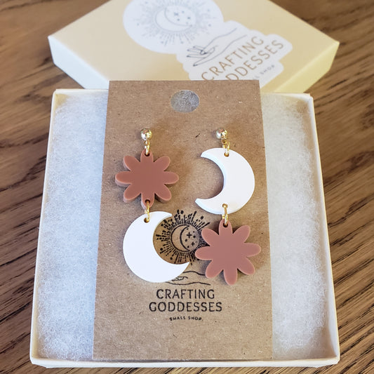 Acrylic Earrings - A Desert Collection 'Floral Moons' - Hypoallergenic Posts