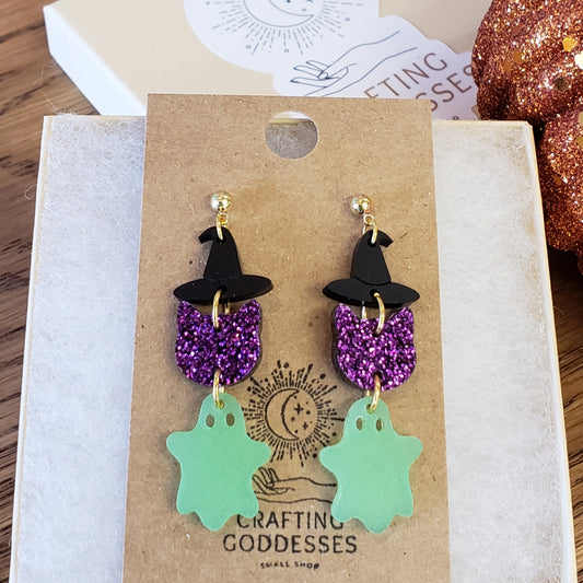 Acrylic Earrings - A Halloween 'Witchy Vibes' - Hypoallergenic Posts