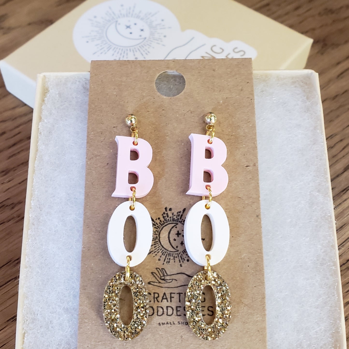 Acrylic Earrings - A Halloween 'BOO' - Hypoallergenic Posts