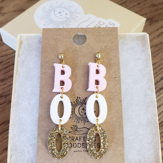 Acrylic Earrings - A Halloween 'BOO' - Hypoallergenic Posts