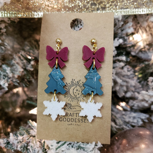 Acrylic Earrings - A Christmas Dream 'Vintage Charm Trio' - Hypoallergenic Posts