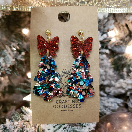 Acrylic Earrings - A Christmas Dream 'Vintage Christmas Trees' - Hypoallergenic Posts