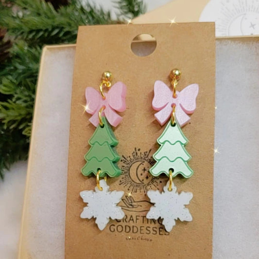 Acrylic Earrings - A Christmas Dream 'Vintage Charm Pastel Trio' - Hypoallergenic Posts