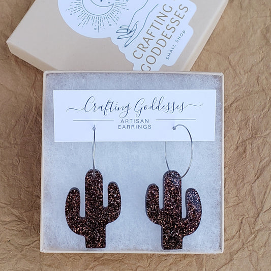 Acrylic Earrings - A Desert Collection Cactus Hypoallergenic Hoops