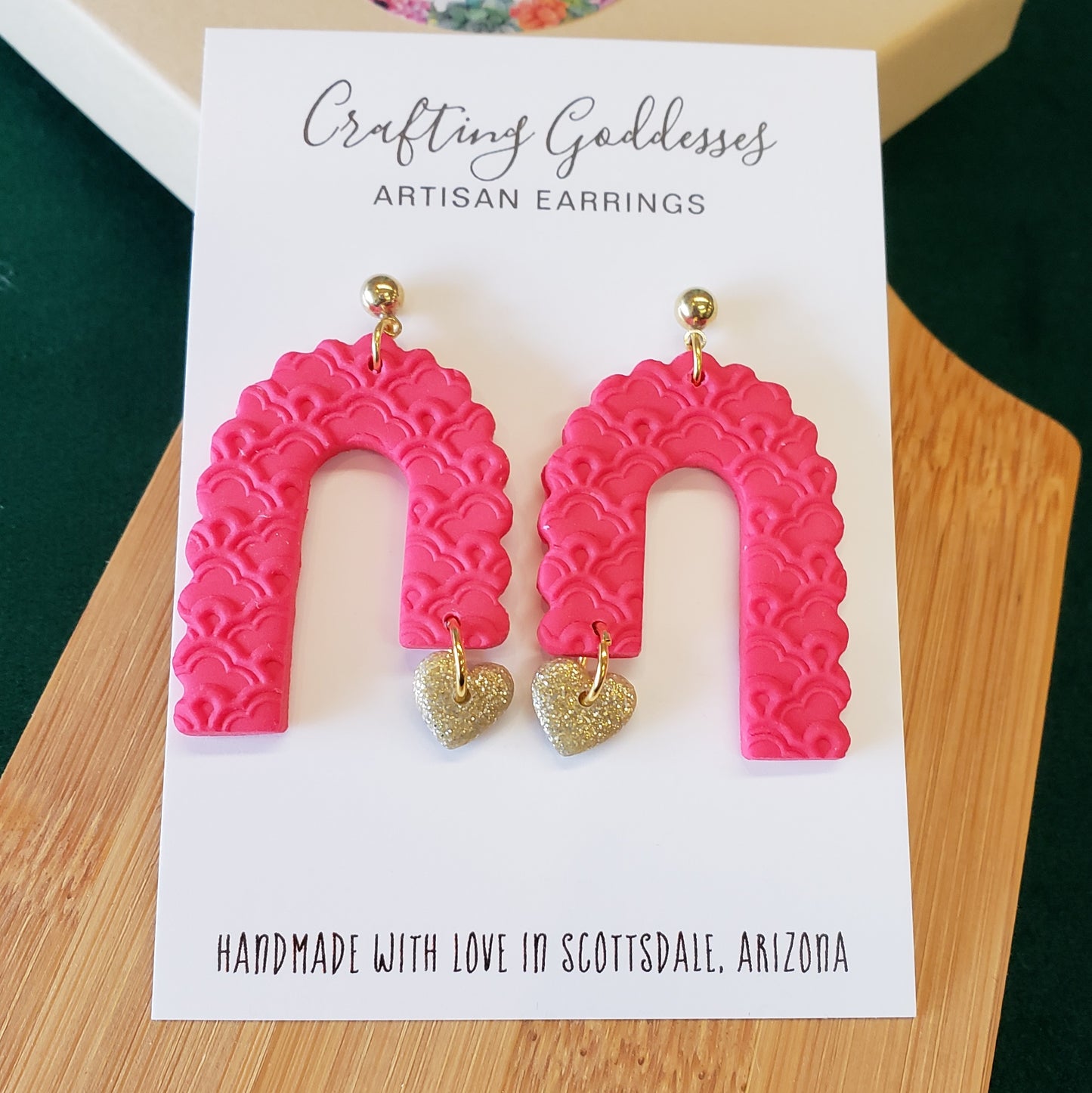 Clay Earrings - Valentina - Pink & Gold Handmade Polymer Clay - LIMITED EDITION