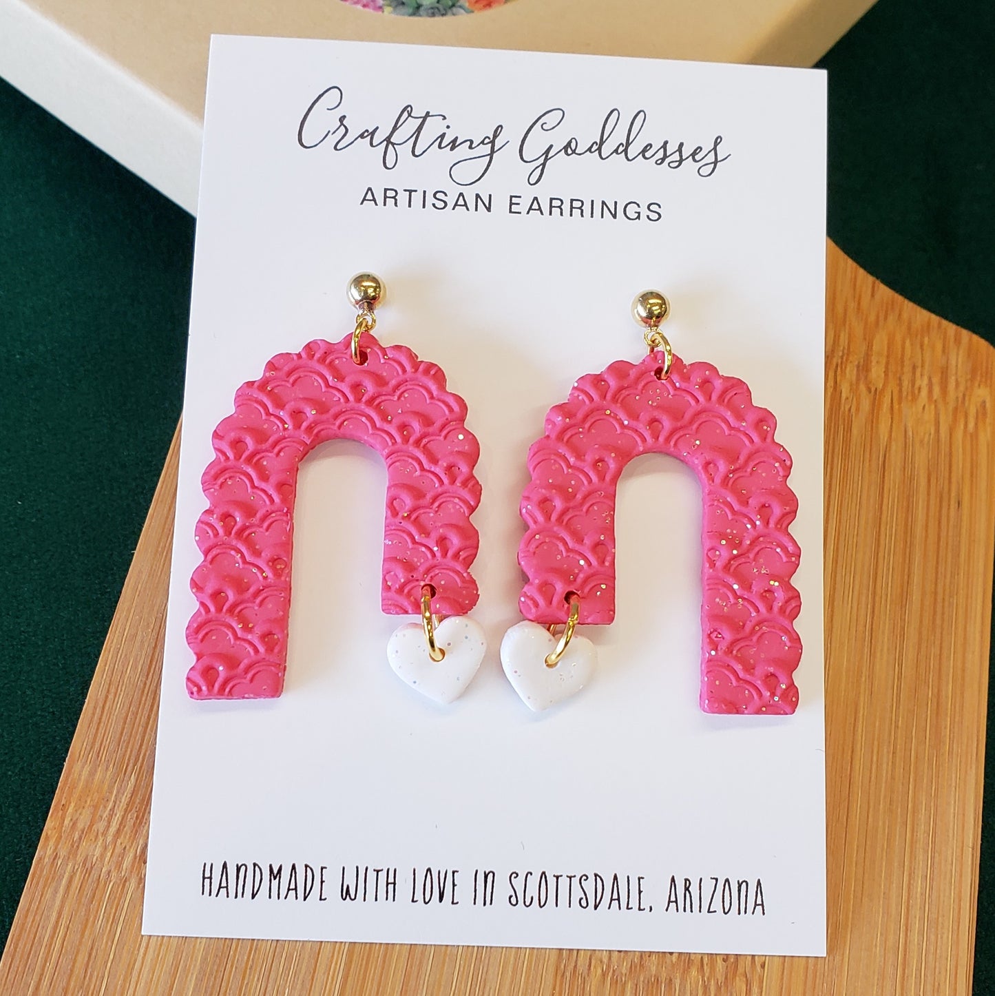 Clay Earrings - Valentina - Pink & White Sparkle Handmade Polymer Clay - LIMITED EDITION